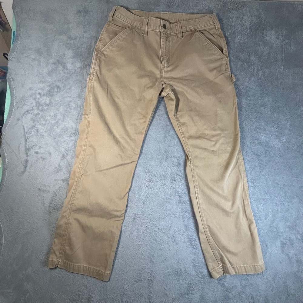 Carhartt Mens Tan Canvas Carpenter Pants Loose Fit Utility Work Trousers 33x29